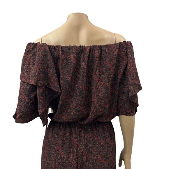 Gibson Latimer Women Jumpsuit Off-Shoulder Puff Butterfly Sleeves Burgundy L NWT - Picture 11 of 12